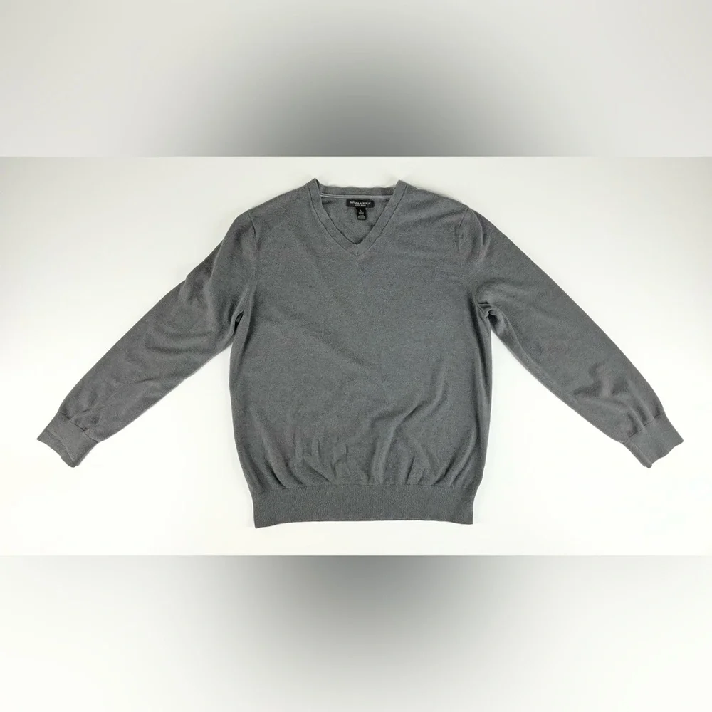 Banana Republic Luxury Blend Silk Cotton Cashmere Gray V-Neck Sweater Mens Large